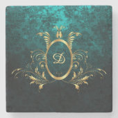 ダマスクパーソナライズされた金ゴールドフレーム ストーンコースター (正面)