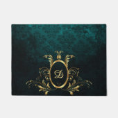 ダマスクパーソナライズされた金ゴールドフレーム ドアマット (正面)