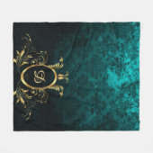 ダマスクパーソナライズされた金ゴールドフレーム フリースブランケット (正面(横))