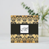 ダマスクパーチメントスクエアモノグラム、白黒ブラウン 招待状 (スタンド正面)