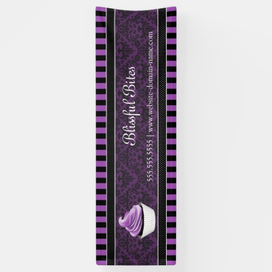 ダマスクパープルエレガントカップケーキベーカリー 横断幕 (縦)