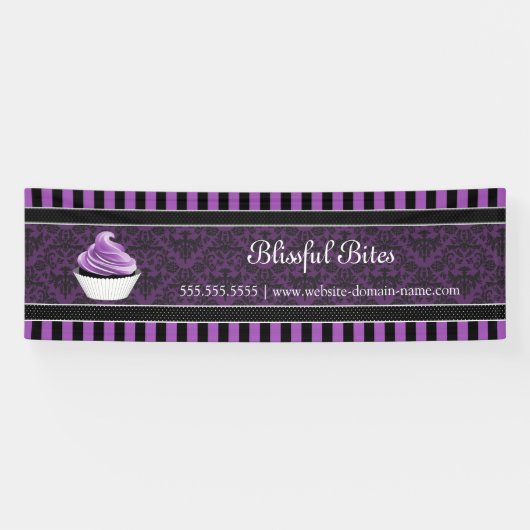 ダマスクパープルエレガントカップケーキベーカリー 横断幕 (横)