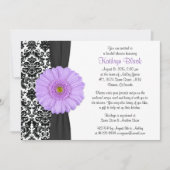 ダマスクパープルガーベラデイジーレシピブライダルシャワー 招待状 (正面)