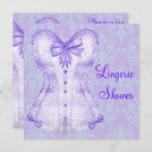 ダマスクパープルコルセットランジェリーブライダルシャワー 招待状 (正面/裏面)