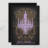 ダマスクパープルシャンデリアヴィンテージブライダルシャワー 招待状 (正面/裏面)