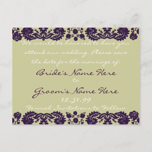 ダマスクパープル結婚ズ 案内ポストカード (裏面)