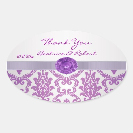 ダマスクパープル、ジェムストーン写真サンキューステッカー 楕円形シール (正面)