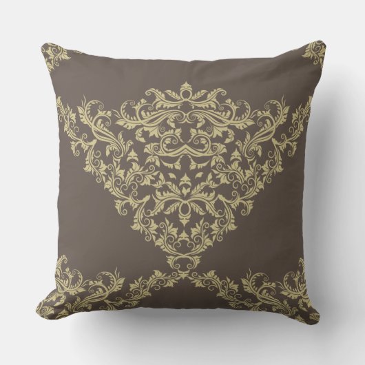 ダマスクビクトリアンインベージュオンブラウン装飾用クッション クッション (正面)