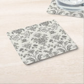 ダマスクビクトリアンフローラホワイトヴィンテージウェディング スクエアペーパーコースター (アングル)