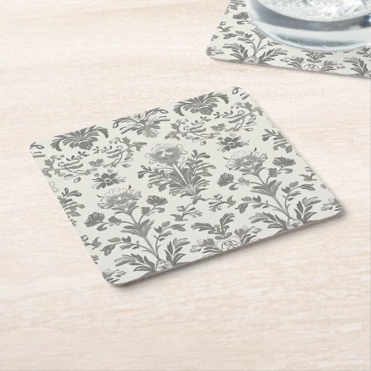 ダマスクビクトリアンフローラホワイトヴィンテージウェディング スクエアペーパーコースター (アングル)