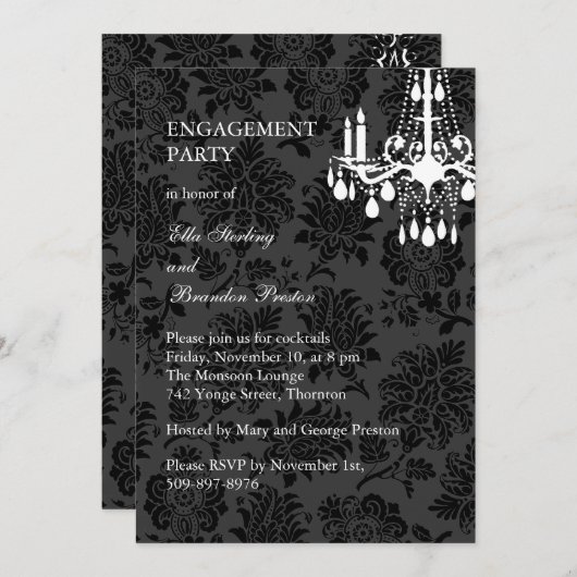 ダマスクビクトリアン婚約パーティ招待状 招待状 (正面/裏面)