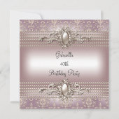 ダマスクピエレガントッククリームパール誕生日パーティー 招待状 (正面)