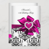 ダマスクピエレガントンクハートジュエル誕生日 招待状 (正面/裏面)