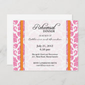 ダマスクピンクとオレンジのリハーサルのディナーカード 招待状 (正面/裏面)