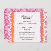 ダマスクピンクとオレンジのリハーサルのディナーカード 招待状 (正面/裏面)