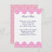 ダマスクピンクとオレンジの結婚式の受付カード 招待状 (正面/裏面)