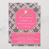 ダマスクピンクと緑の赤ちゃんシャワー 招待状 (正面/裏面)