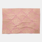 ダマスクピンクと金ゴールドエレガントヴィンテージビクトリアン キッチンタオル (横)