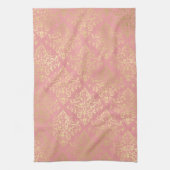 ダマスクピンクと金ゴールドエレガントヴィンテージビクトリアン キッチンタオル (縦)