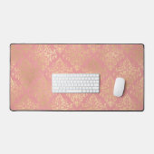 ダマスクピンクと金ゴールドエレガントヴィンテージビクトリアン デスクマット (キーボード&マウス)