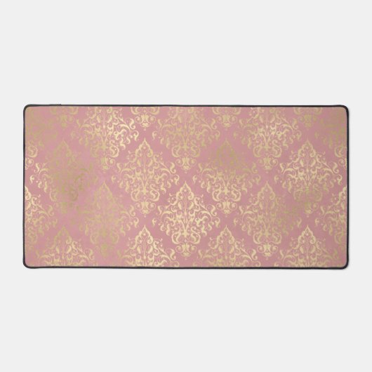 ダマスクピンクと金ゴールドエレガントヴィンテージビクトリアン デスクマット (正面)