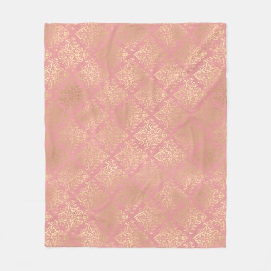 ダマスクピンクと金ゴールドエレガントヴィンテージビクトリアン フリースブランケット (正面)