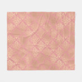 ダマスクピンクと金ゴールドエレガントヴィンテージビクトリアン フリースブランケット (正面(横))