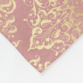 ダマスクピンクと金ゴールドエレガントヴィンテージビクトリアン フリースブランケット (角)