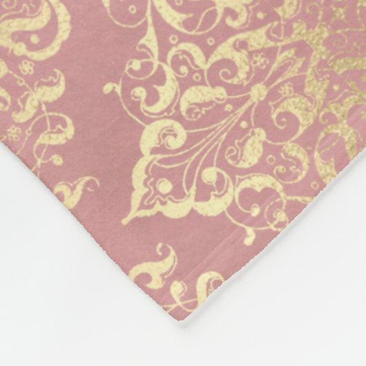 ダマスクピンクと金ゴールドエレガントヴィンテージビクトリアン フリースブランケット (角)