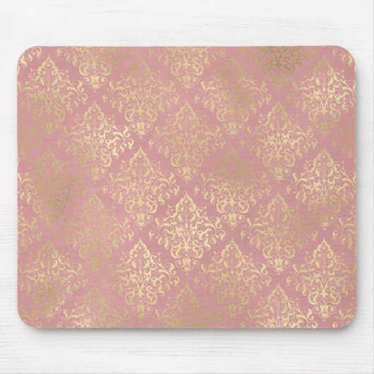 ダマスクピンクと金ゴールドエレガントヴィンテージビクトリアン マウスパッド (正面)
