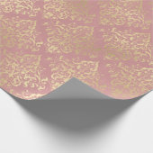 ダマスクピンクと金ゴールドエレガントヴィンテージビクトリアン ラッピングペーパー (角)