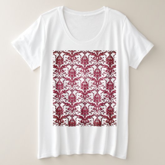 ダマスクピンクオンホワイトプラスサイズシャツ プラスサイズTシャツ (デザイン正面)