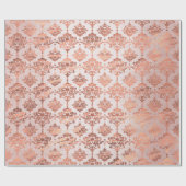 ダマスクピンク銅ブラックメタリック王室のフローラ ラッピングペーパー (フラット)