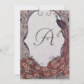 ダマスクピーコックエレガンスナス赤とティール(緑がかった色) 招待状 (裏面)