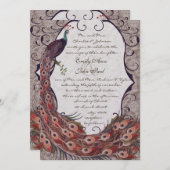 ダマスクピーコックエレガンスナス赤とティール(緑がかった色) 招待状 (正面/裏面)