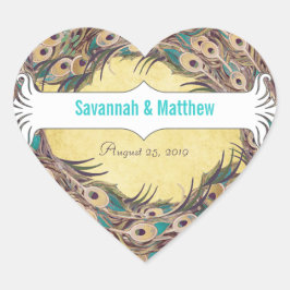 ダマスクピーコックエレガンスナス金ゴールド&アクア ハートシール