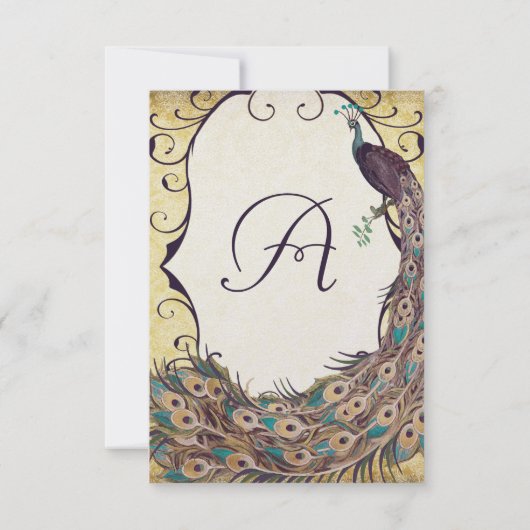 ダマスクピーコックエレガンスナス金ゴールド&アクア 出欠カード (裏面)