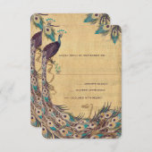 ダマスクピーコックエレガンスナス金ゴールド&アクア 出欠カード (正面/裏面)