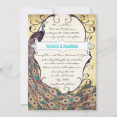 ダマスクピーコックエレガンスナス金ゴールド&アクア 招待状 (正面)