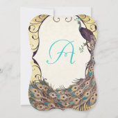 ダマスクピーコックエレガンスナス金ゴールド&アクア 招待状 (裏面)