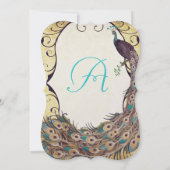 ダマスクピーコックエレガンスナス金ゴールド&アクア 招待状 (裏面)