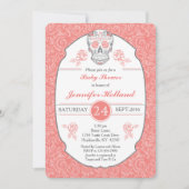 ダマスクファンシースカルベビーシャワー招待状インコーラル 招待状 (正面)