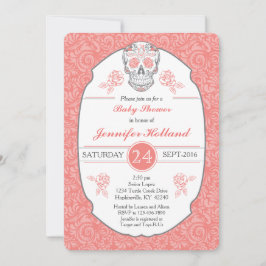 ダマスクファンシースカルベビーシャワー招待状インコーラル 招待状