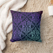 ダマスクファンシーティール(緑がかった色)ブルーパープルブラック クッション (ブランケット)