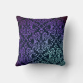 ダマスクファンシーティール(緑がかった色)ブルーパープルブラック クッション (裏面)