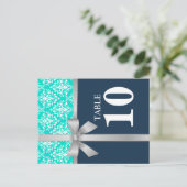 ダマスクフェイクシルバーリボンテーブル番号カード ポストカード (スタンド正面)