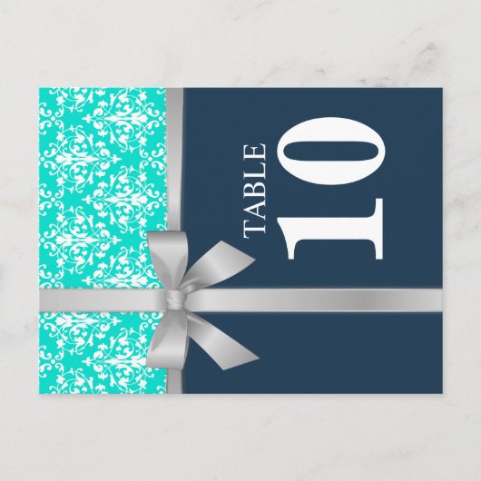 ダマスクフェイクシルバーリボンテーブル番号カード ポストカード (正面)