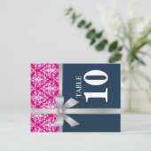 ダマスクフェイクシルバーリボンテーブル番号カード ポストカード (スタンド正面)