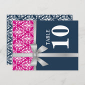 ダマスクフェイクシルバーリボンテーブル番号カード ポストカード (正面/裏面)