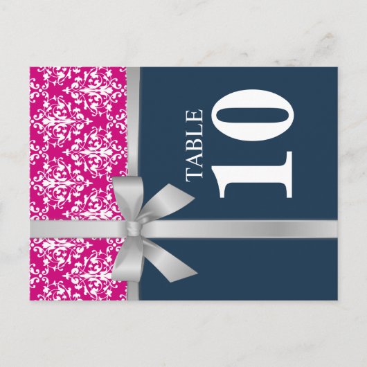 ダマスクフェイクシルバーリボンテーブル番号カード ポストカード (正面)